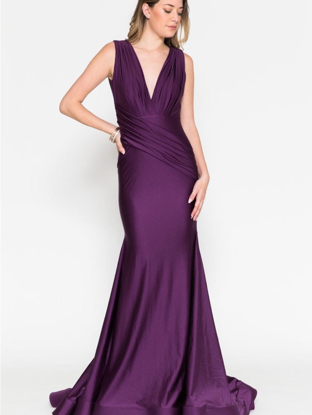 V-Neck Draped Formal Gown - Picture 8 of 11